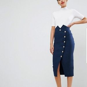 ASOS High Waist Pencil Skirt with Military Buttons